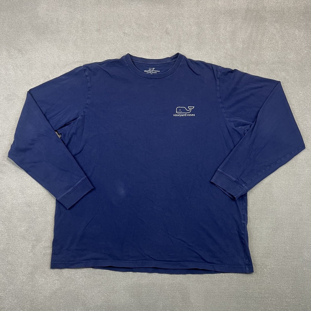 Vineyard Vines Shirt Mens XL Navy Blue Long Sleeve Santa Beach Graphic Cotton